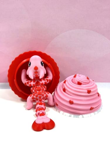 Image of 3D Printed Dragon, Articulated Baby Love Dragon in Cupcake Container, Pink and Red Baby Love Dragon, Fidget ADHD Autism Toy, Valentine's Gift, Executive Desk Toy - CCLDR003