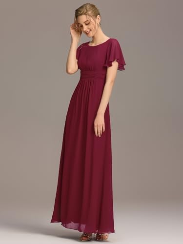 Image of Ever-Pretty Women's Spring Elegant Round Neck Short Sleeve Chiffon Empire Waist Floor Length Formal Dresses Bridesmaid Dress