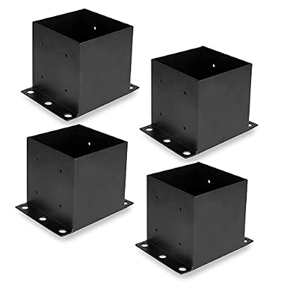 Iron Forge Tools 6x6 Post Base for Concrete, 4 Pack 5.6" x 5.6", Black Powder Coated Heavy Duty Steel Fence Post Anchors for Wood Deck, Fence, Porch, Railing or Pergola Brackets
