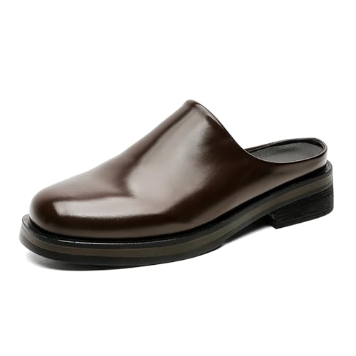 Men's Patent Leather Slip-On Mules & Clogs Comfortable Breathable Backless Loafers Casual Soft Sole Potato Shoes House Slippers