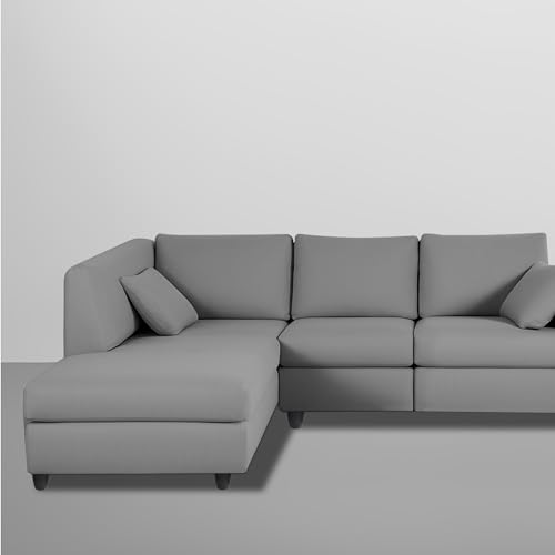 Image of Florian LHS 4 Seater L Shape Sofa Set for Living Room (Dark Grey Fabric) Premium Fabric Sofa