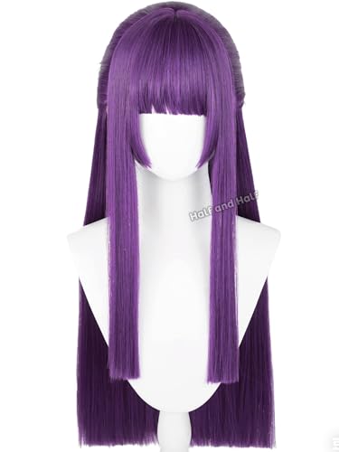 Image of Fer-n Cosplay Wig 29'' Long Straight Anime Deep Purple Wigs with Bangs | Dark Purple Wig Synthetic Hair for Women Halloween Costume Party