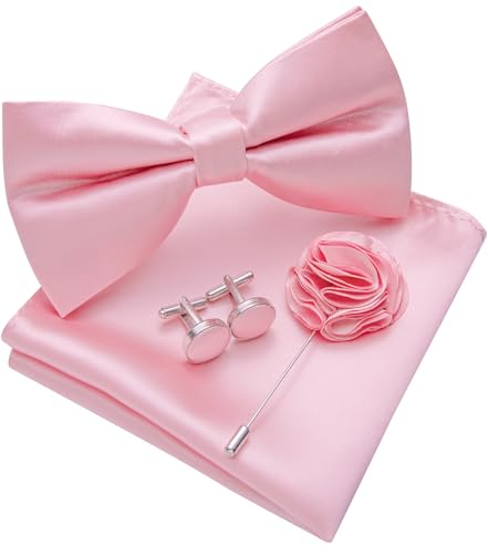 Image of Solid Color Bow Ties for Men Silk Pre-tied Tuxedo Bowtie Set 4PCS