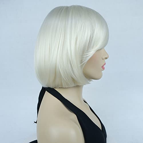Lydell 8" Straight Short Wigs Bob Hair with Bangs Cute Central Dot Top Heat Resistant Synthetic Wigs (614 White Blonde) - Image 3