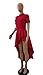 Womens Ruffle High Low Asymmetrical Short Sleeve Bodycon Tops Blouse Shirt Dress Red XL