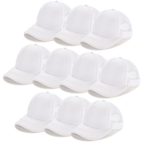 Ultrafun 10 Pack Trucker Hat Mesh Sublimation Blank Hats Adjustable Baseball Caps Hats for Men Women (White)
