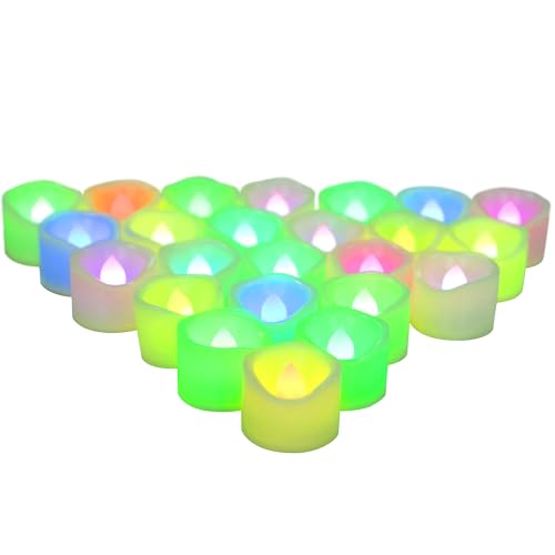 Image of CANDLE CHOICE Color Changing Battery Operated Flameless Tea Lights Bright Flickering LED Tealight Votive Candles Wedding Party Table Centerpieces Halloween Christmas Decorations Batteries Incl 24 Pack
