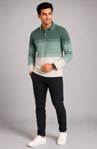 Image of SANE ORIGINALS Full Sleeves Textured Polo Tshirt for Men with Pocket || Long Sleeves Collar and Pocket T-Shirt for Men