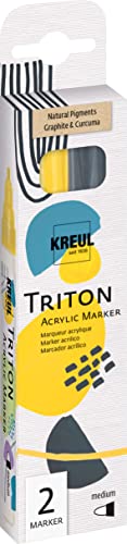 KREUL 17895 - Triton Acrylic Marker medium 2er Set, Natural Pigments, 2 crayons acryliques en curcuma et graphite, Ă base d'eau, pour toile, papier, carton et bien plus encore