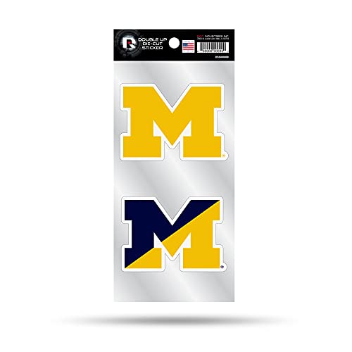 Rico Industries NCAA Michigan Wolverines Split Design Double Up Die Cut 2-Piece Sticker Sheet