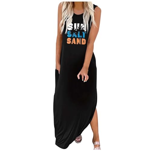 Robe longue élégante sans manches col rond été pour femme chic