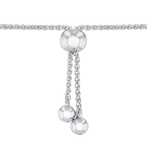 Women's/Ladies 925 Sterling Silver Real/Natural Diamond Sideways Cross Station/Centerpiece Bolo (Adjustable) Bracelet, Solid Silver 1/10 ctw (Carat Total Weight) Diamond Cross Accent Bracelet, 8"3