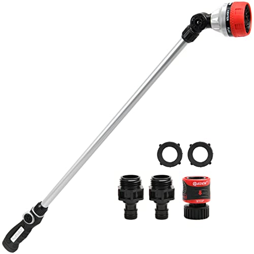 Image of Eden 96618 Metal Thumb-Control 7-Pattern 33 in. Watering Wand | Heavy-Duty Water Sprayer for Hanging Plants, Gardens & Lawn Care, Quick Connect Set Bundle