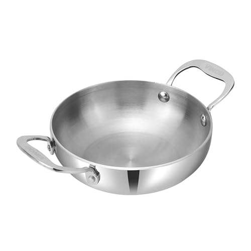 Vinod Platinum Tripy Stainless Steel Mini Kadai - 14cm (600 ml) Compact Design for Healthy Cooking Induction Friendly Versatile Small kadhai Use Less Oil Sturdy and Durable - 5 Years Warranty