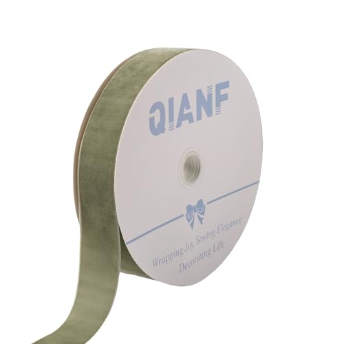 Image of QIANF Vintage Sage Green Velvet Ribbon Christmas Ribbon for Gift Wrapping Crafts Christmas Tree Ornaments Garland Decorations, 1-1 /2 Inch X 25Yd