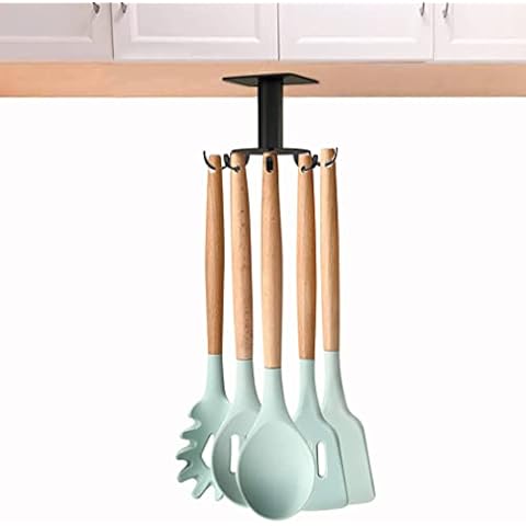 Aosome Under Cabinet Utensil Holder Hanger 360°Rotating Stainless Steel Kitchen Utensil Hanger 8 Hooks Cover