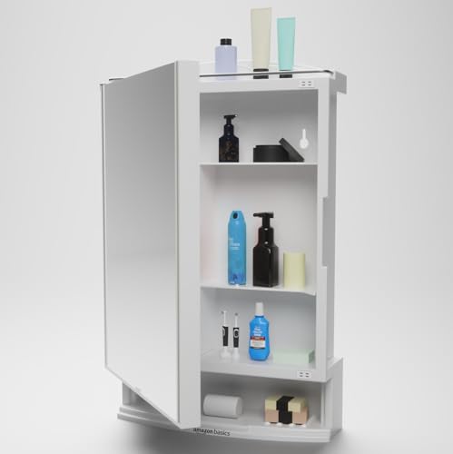 Amazon Basics Plastic Multipurpose, Wall-Mounted Storage Cabinet With Mirror, Small (White) For Rs. 1069 @ 49 %