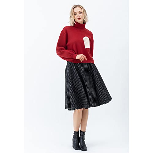 Image of CHICWISH Women's Red Embroidered Heart High Neck Knit Sweater