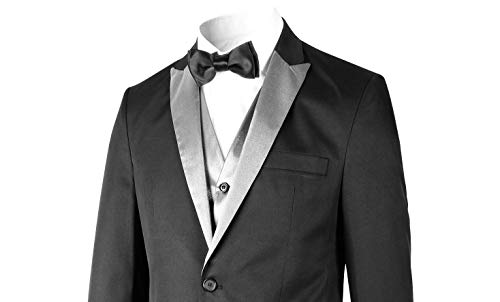 Terno Smoking Microfibra Preto com Lapela Prata com Colete Cor:Preto;Tamanho:44