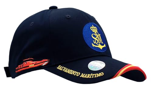 Tacro Gorra Naval Salvamento Marítimo, Diseño Militar, Azul Marino con Emblema SM, Decoración Bandera España, Ajustable