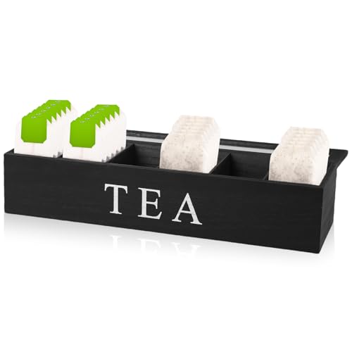 Teebeutel Organizer Mit 6 Fächern, 43 X 9 X 8,7cm Teeboxen Für Teebeutel, Teebeutel Aufbewahrungsbox Aus Massivholz Schwarz, Tee Aufbewahrung Für Teebeutel Kaffeeweißer Gewürzbeutel (Schwarz)