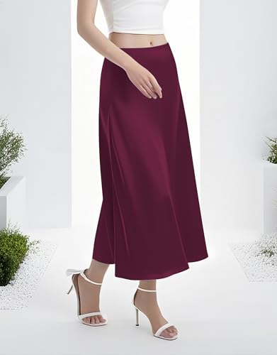 Urban CoCo Women's Flowy A Line Satin Midi Skirts Elegant High Waisted Long Skirt3