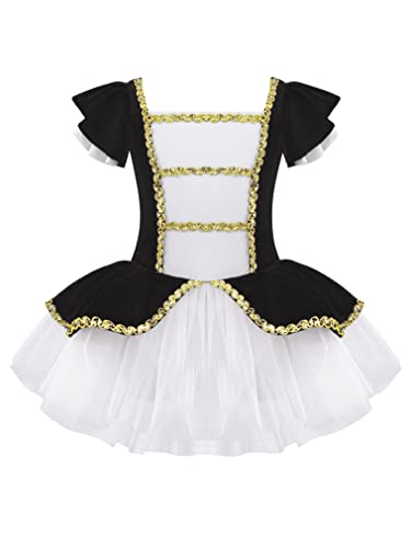 JEATHA Kids Girls Flutter Sleeves Ballet Dance Tutu Dress Ringmaster Drum Major Uniform Majorette Costume Black 7-8 Years