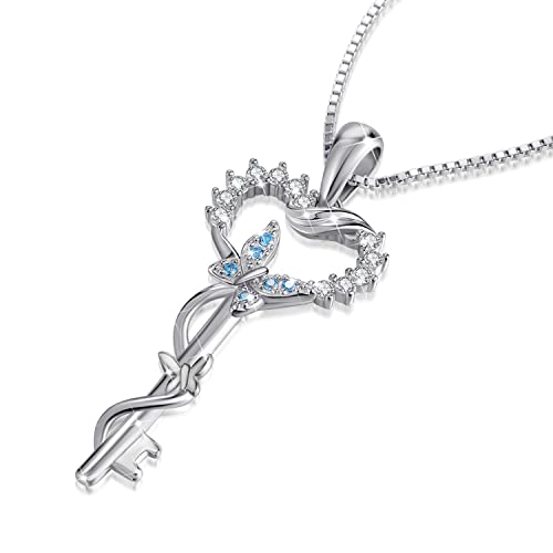 Vanlams Key Necklace For Women, S925 Sterling Silver Butterfly Key For Love Heart Pendant Necklace Birthday Gifts (Butterfly Key) #TOP1