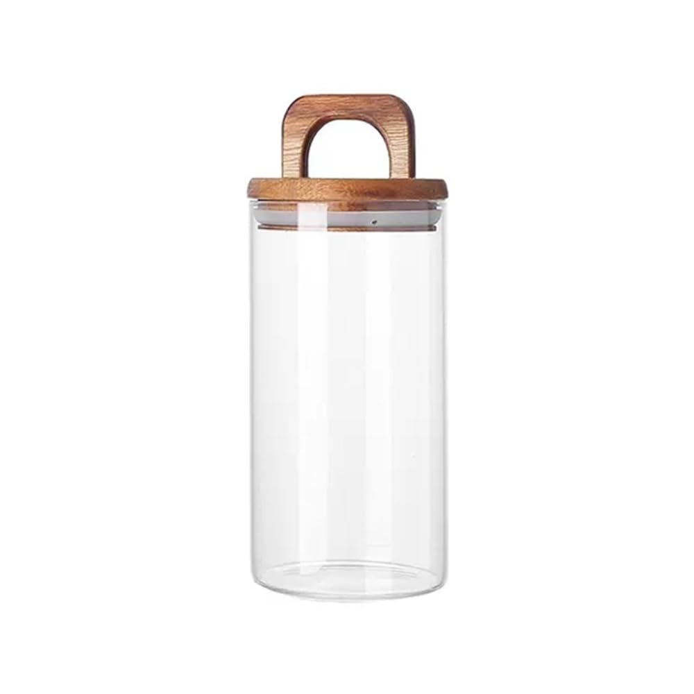 CHENGAIJIAN Tea Canister Transparent Glass Tea Storage Containers, with Wooden Airtight Lid and Handle(1500ML)