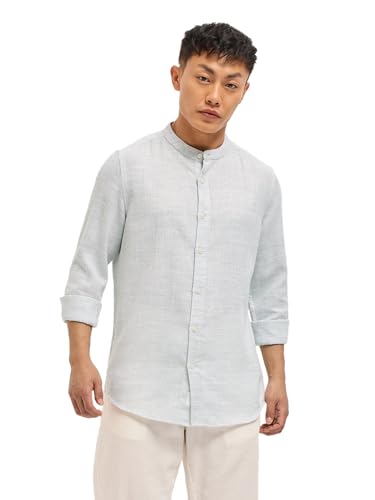 Image of THE Bear House Men's Cotton Solid Slim Fit Shirt Green