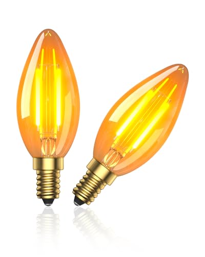 CucuGo 2.5W E14 Candle Bulbs Small Screw, C35 E14 LED Light Bulb Warm White,Amber Small Edison Screw Candle Salt Lamp Orange Low watt Light Bulb SES,2200K,20W Equivalent,Non-Dimmable,2-Pack