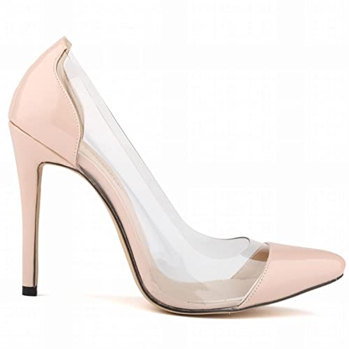 QIANKUN Escarpins en cuir verni pour femme - Corset à bout pointu - Chaussures de mariage pour femme - Nude, 9,5