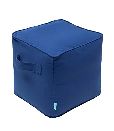Image of QILLOWAY Inflatable Outdoor Ottoman for Patio, Water Resistant Pouf Cube 16 inch, Inflatable Foot Rest, Outdoor Footstool for Poolside, Garden,Camping, Royal Blue,Classic Blue