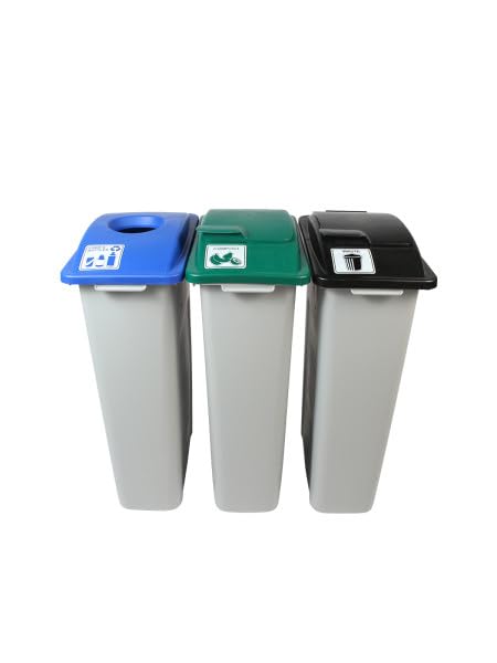 Waste Wise 69 Gallon Recycled HDPE Waste and Recycling Center for Commercial Spaces for Paper, Cans, Waste with Lids