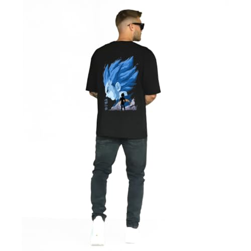 Image of HUMBE Oversized T Shirts for Men Half Sleeve Fit Drop Shoulder Casual T-Shirt | Black Printed Round Neck T-Shirt for Men