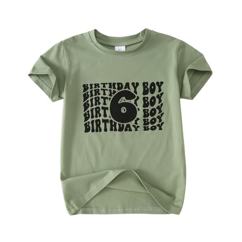 SOFEON Birthday Boy Shirt Toddler Boy 2nd 3rd 4th 5th 6th Birthday T-Shirt Kids 2-6 Years Old Birthday Gift Tees Party Top(Green-6th 6T(130))