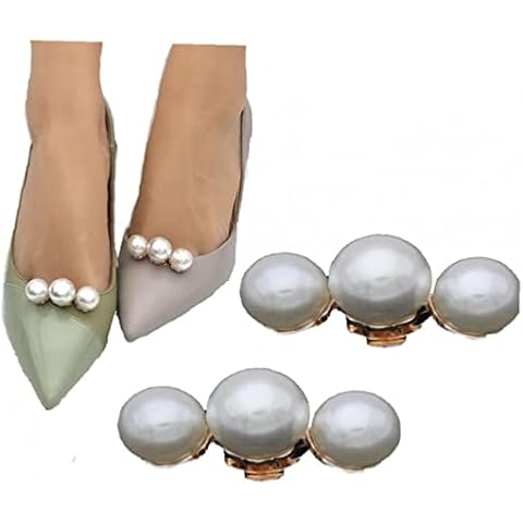 2 Pcs Pearl Shoe Clips Shoes Charms Big Pearl Bridal Shoe Buckles Clips for Women and Girl Wedding Shoe Decoration Cover