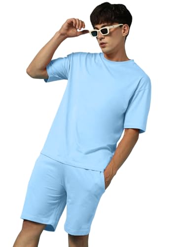 Image of Zombom Combo of Men's Night Suit | Men's Co-ord Set | Lounge-wear Nightdress Pajama Set | Summer Night Wear | Solid Plain Casual Pajama Shorts Set | Beach Wear Pack of 2