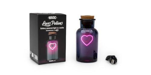 Image of Suck UK Love Potion Neon Heart Glass Bottle | Pink Cordless Table Lamps & Bedroom Lamps | Bedroom Decor & Cute Desk Accessories | Pink Decorations for Bedroom & Girls Room Decor | Love Potion