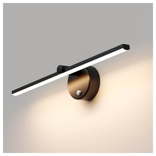 LANMOU 41cm Lámparas de Espejo de Baño LED con Interruptor, LED Regulable Aplique de Pared Interior Luces de Pared Giratorios de 300° Aplique Espejo Baño para Tocador Inodoro Armario,8W 4000K,Negro