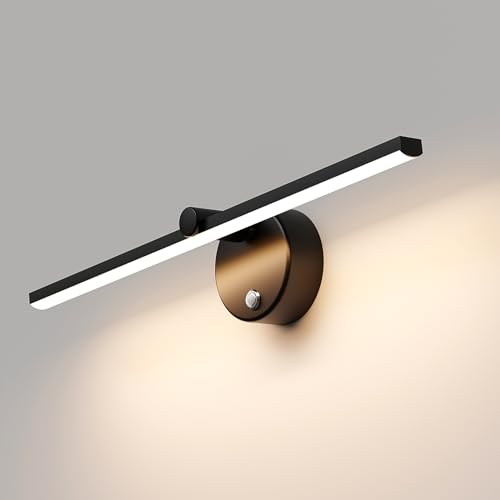 LANMOU Lampe Miroir Salle de Bain, 41cm Applique Salle de Bain avec Interrupteur, Dimmable Tactile 4000K, Rotative à 300°, 5W LED 400LM, Ip44, Noir,...