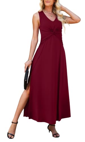 WEACZZY Cocktail Dresses for Women V Neck Sleeveless Pleated Cross Twisted Wrap Maxi Dresses Evening Gowns Dress,Wine Red,S — view 2
