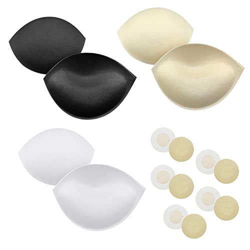 3 pares de almohadillas para sujetador extraíbles con 5 pares de parches para el pecho no tejidos, protector para sujetador, relleno para sujetador deportivo (negro, blanco, beige)