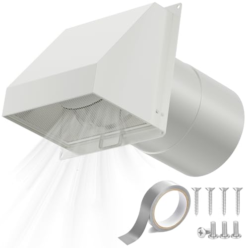 HG Power 6 Inch Hooded Wall Vent with Screen and Damper Galvanized Steel Exhaust Vent Exterior Dryer Vent Cover for Kitchen Range Hood Air Ventilation Bathroom Exhaust Fan White