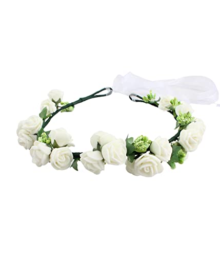 Reccisokz 1pcs Blumenkranz Künstliche Blumen Krone Braut Kopfstück verstellbarer Gürtel und Krone Stirnband Kranz Stirnband Hochzeit, geeignet für Hochzeit Zeremonie Party Festival Cover