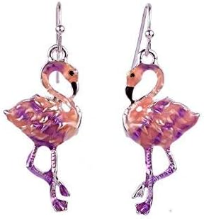 Pendientes colgantes de flamenco esmaltado rosa, Esmalte Metal, No es una piedra preciosa