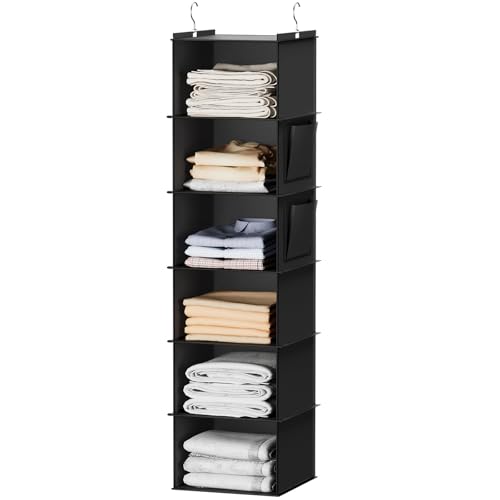 Image of YOUDENOVA Hanging Closet Organizers and Storage, 6-Shelf Hanging Closet Shelves, Black