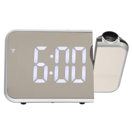 Beaupretty Reloj de Proyección de Mesa LED Pantalla Digital y Espejo, Carcasa Negra Luz Clara, Reloj Despertador Multifuncional para Dormitorio y Oficina, sin Batería, Diseño Compacto