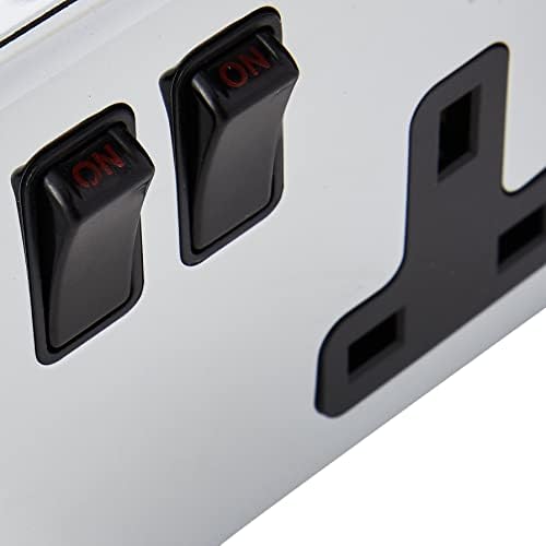 AET CPC2GUSBBL Polished Chrome Classical 2 Gang Socket w Charging Ports Black Insert Plastic Rocker Switches-13 Amp Double Plug Socket & Dual USB Power Outlet