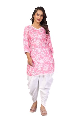 Image of Floral Print Cotton Kurta and Dhoti Set for Women Designer